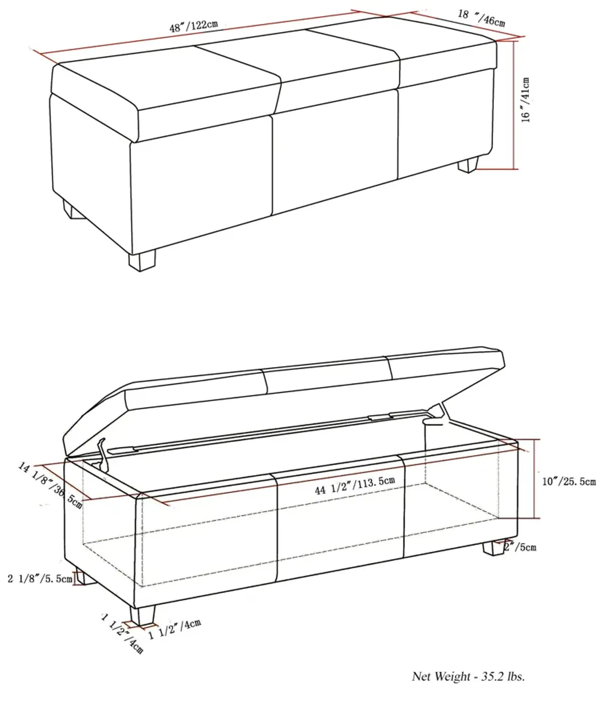 Avalon - Storage Ottoman Bench - Dark Gray
