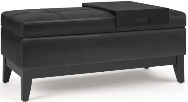 Oregon - Storage Ottoman Bench With Tray - Distressed Black