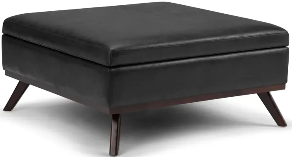 Owen - Square Coffee Table Storage Ottoman - Distressed Black