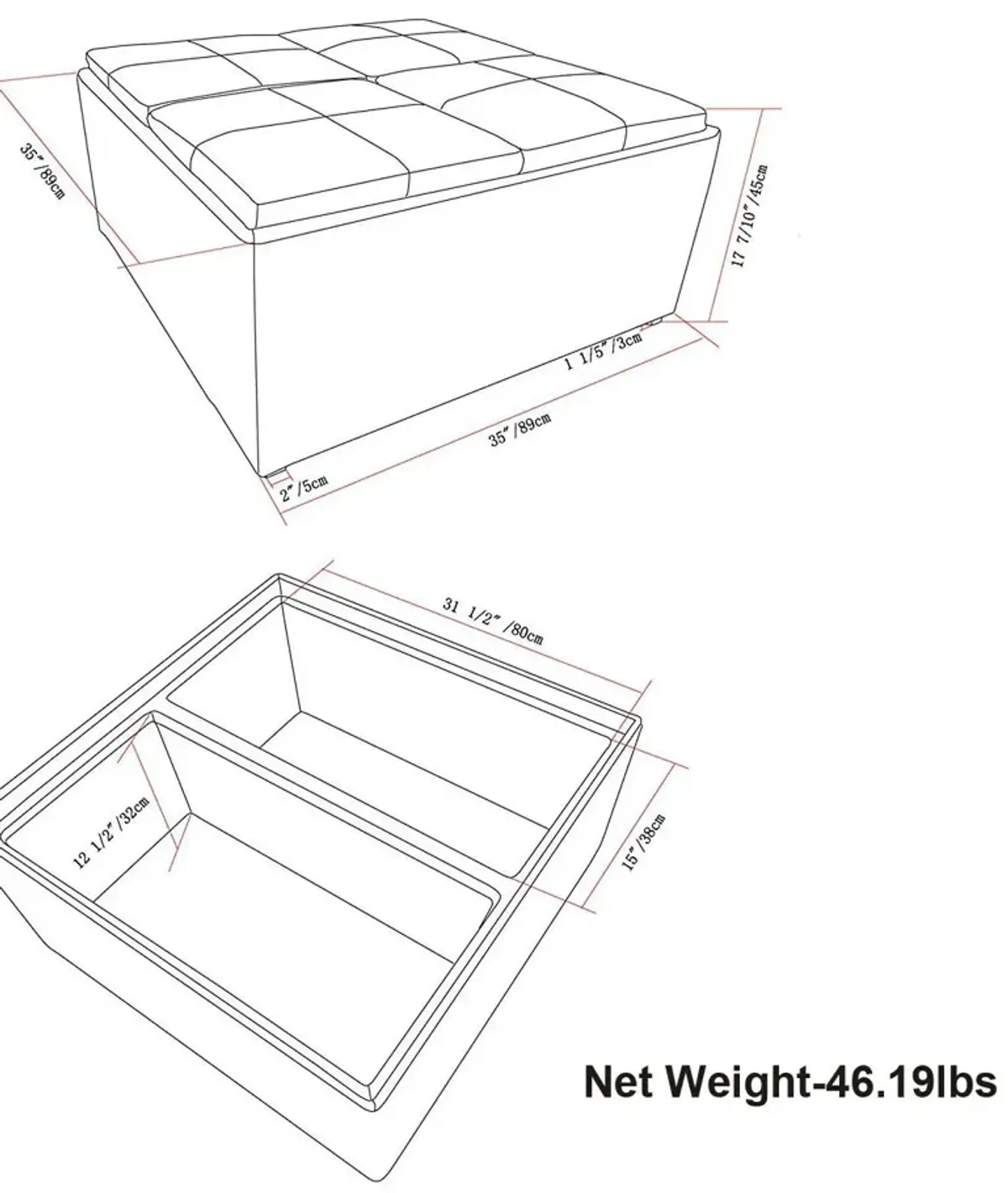Avalon - Upholstered Square Coffee Table Storage Ottoman