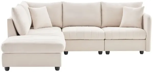 Modern Sectional Sofa With Vertical Stripes, 2 Pillows, 5 Seat Couch With Convertible Ottoman, Various Combinations, L-Shape Indoor Furniture For Living Room