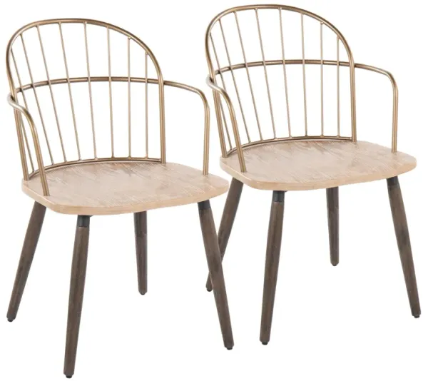 Riley - Farmhouse High Back Arm Chair (Set of 2) - Antique Copper / White Washed