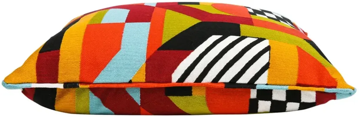La Broderie - Square Embroidered Throw Pillow & Feather Down Insert - Colorpop Multicolored Embroidery