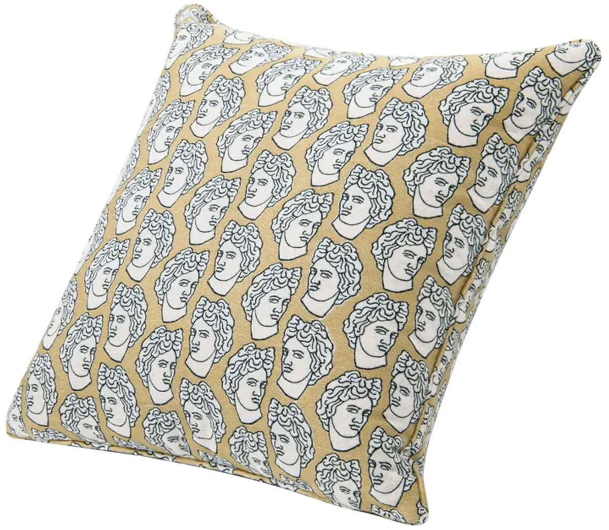 La Broderie - Square Embroidered Throw Pillow / Feather Down Insert - Apollo Bust Gold / Cream Embroidery