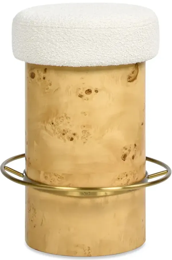 Nebula - Backless Round Upholstered Counter Stool With Burl - Ivory White