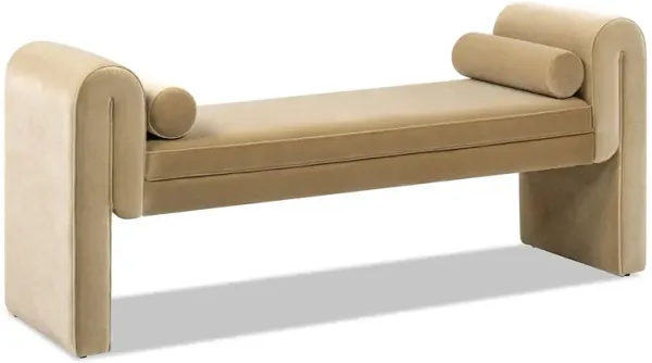 Mason - Arched Arm Bench With Bolster Pillows - Camel Brown Beige