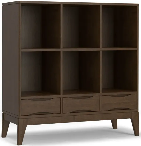 Harper - Low 6 Cube Storage With Drawers - Walnut Brown