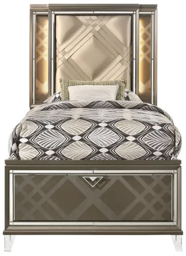 Skylar - Full Bed With LED & Storage - Dark Champagne