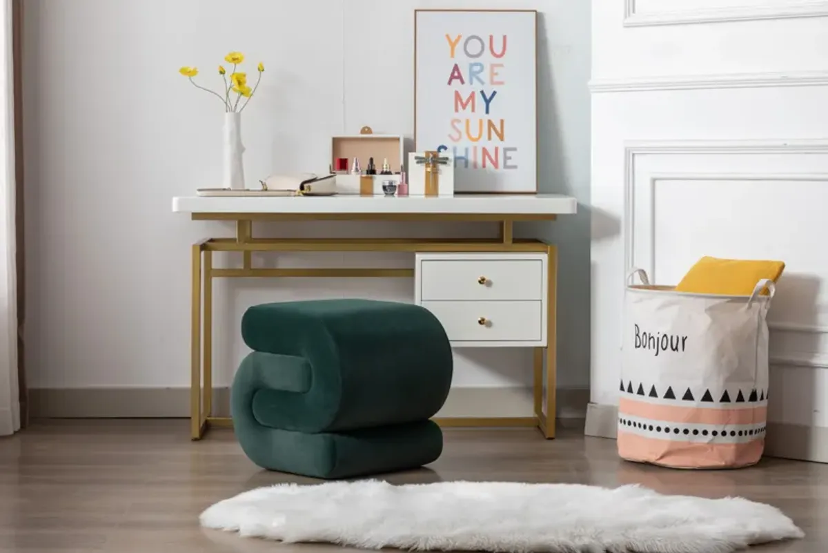 S-Shape Velvet Fabric Ottoman Makeup Stool Footstool