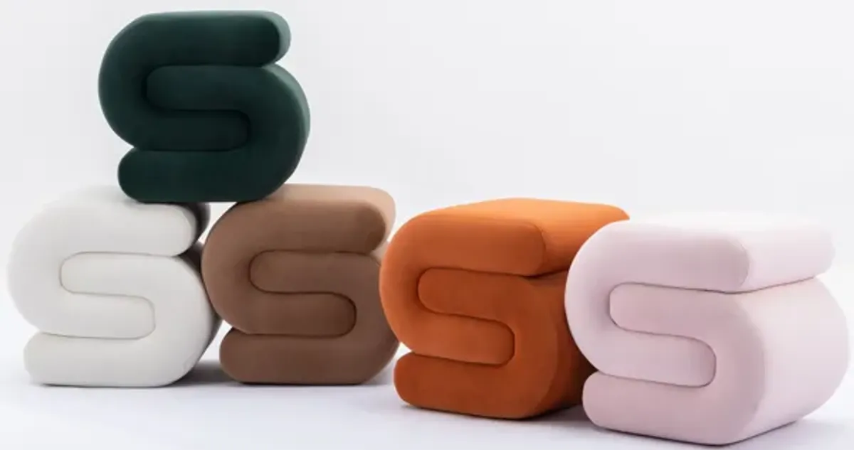 S-Shape Velvet Fabric Ottoman Makeup Stool Footstool