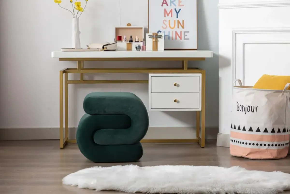 S-Shape Velvet Fabric Ottoman Makeup Stool Footstool