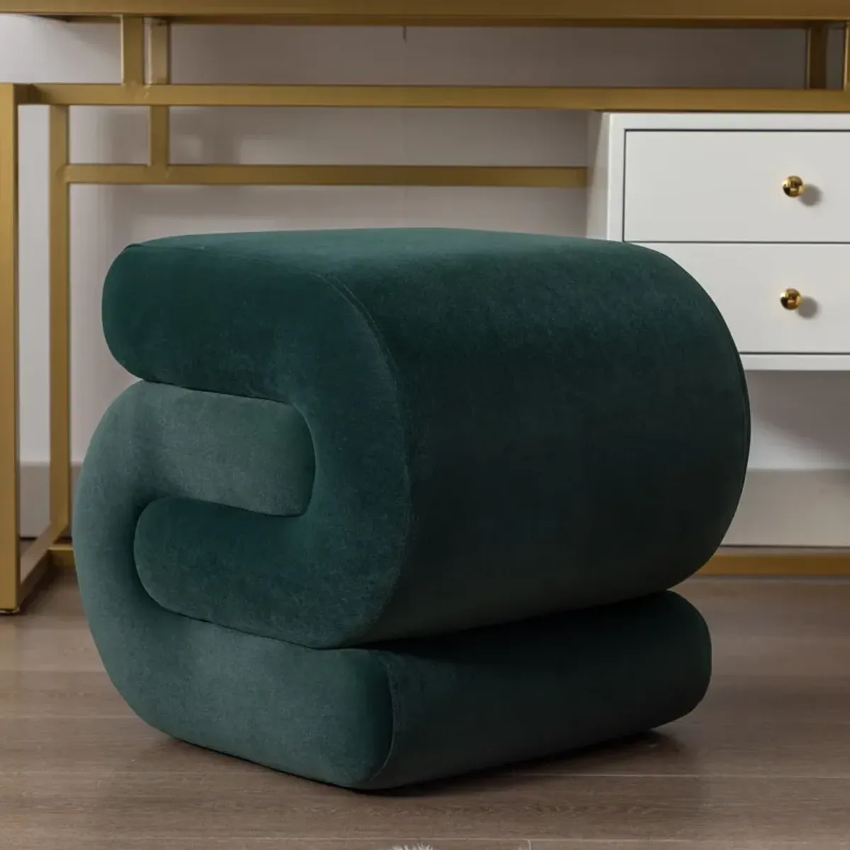 S-Shape Velvet Fabric Ottoman Makeup Stool Footstool