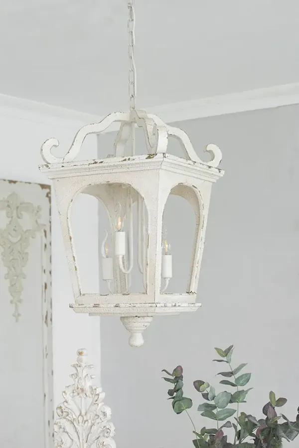 4 Light Wood Chandelier, Hanging Light Fixture With Adjustable Chain For Kitchen, Bulb Not Included - Cream White