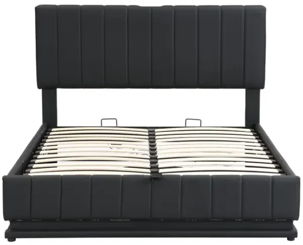 Upholstered Bed With Hydraulic Storage System And LED Light, With Sockets And USB Ports