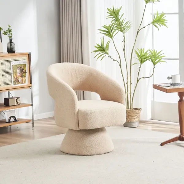 Round Barrel Accent Chair Armchair With Smooth Swivel Base