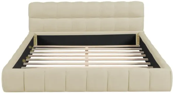 Upholstered Platform Bed With Thick, Grounded Bed With Solid Frame