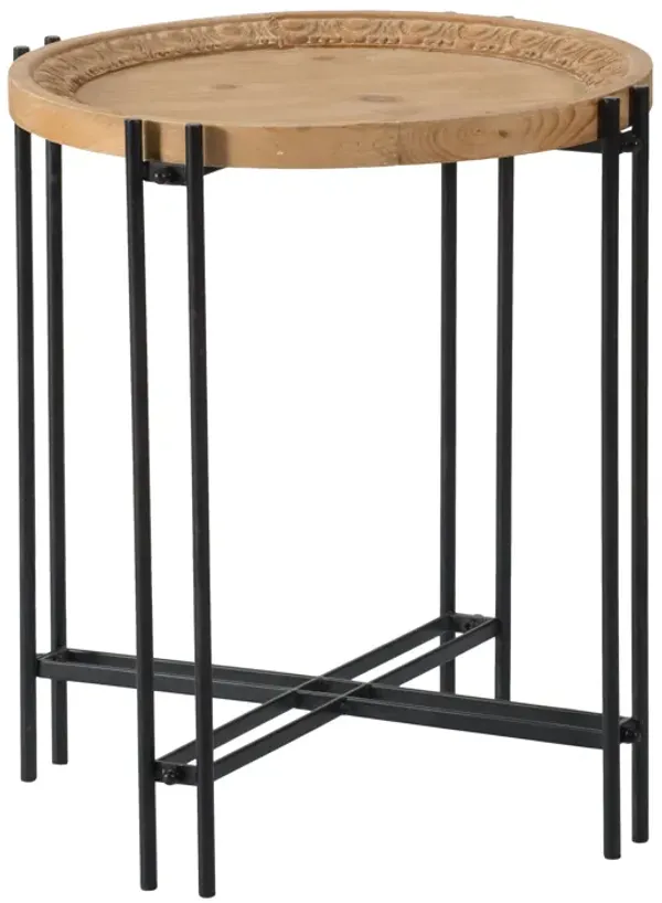 Round Side Table With Wood Top, End Table For Living Room Bedroom - Black Brown