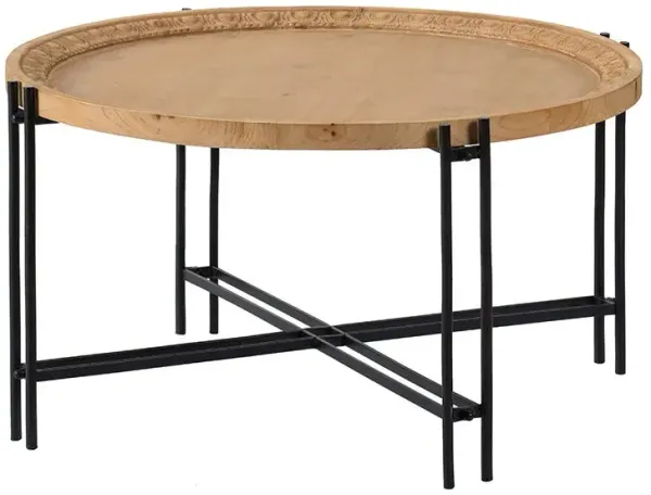 Farmhouse Round Wooden Round Coffee Table With Metal Legs - Black / Brown