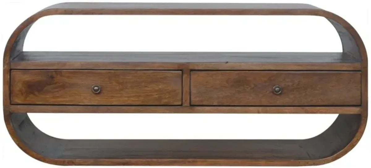 Curved Edge Media Unit With 2 Drawers - Chestnut