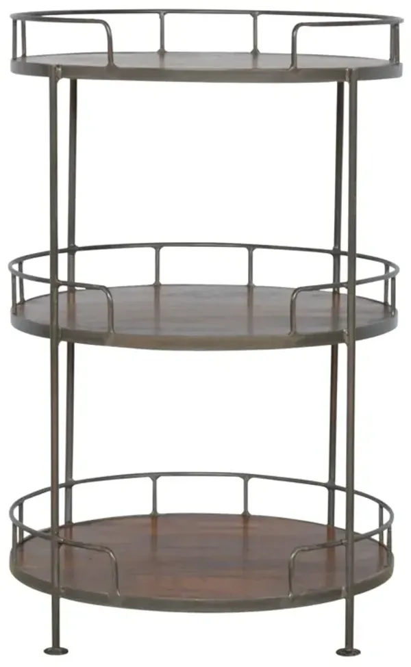 Industrial Round Butler Tray Table - Chestnut