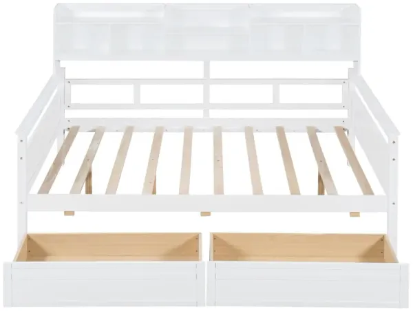 Daybed, Wood Slat Support, With Bedside Shelves And Two Drawers