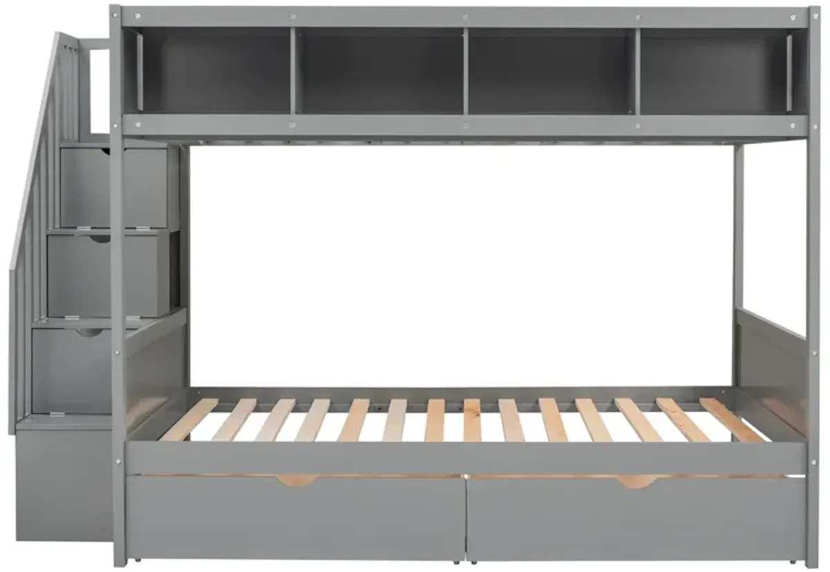 Bunk Bed With Shelfs, Storage Staircase And 2 Drawers