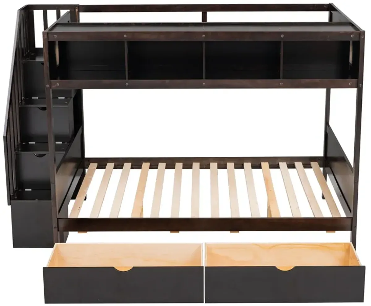 Bunk Bed With Shelfs, Storage Staircase And 2 Drawers