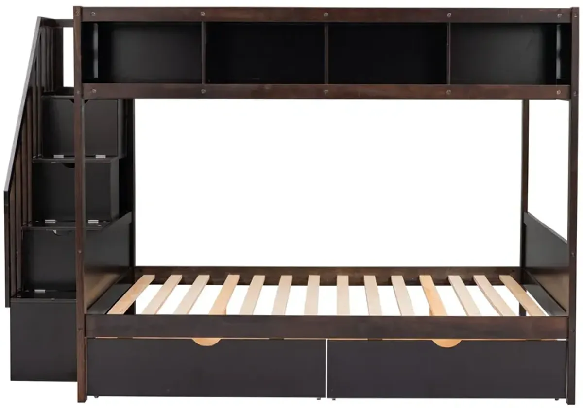 Bunk Bed With Shelfs, Storage Staircase And 2 Drawers