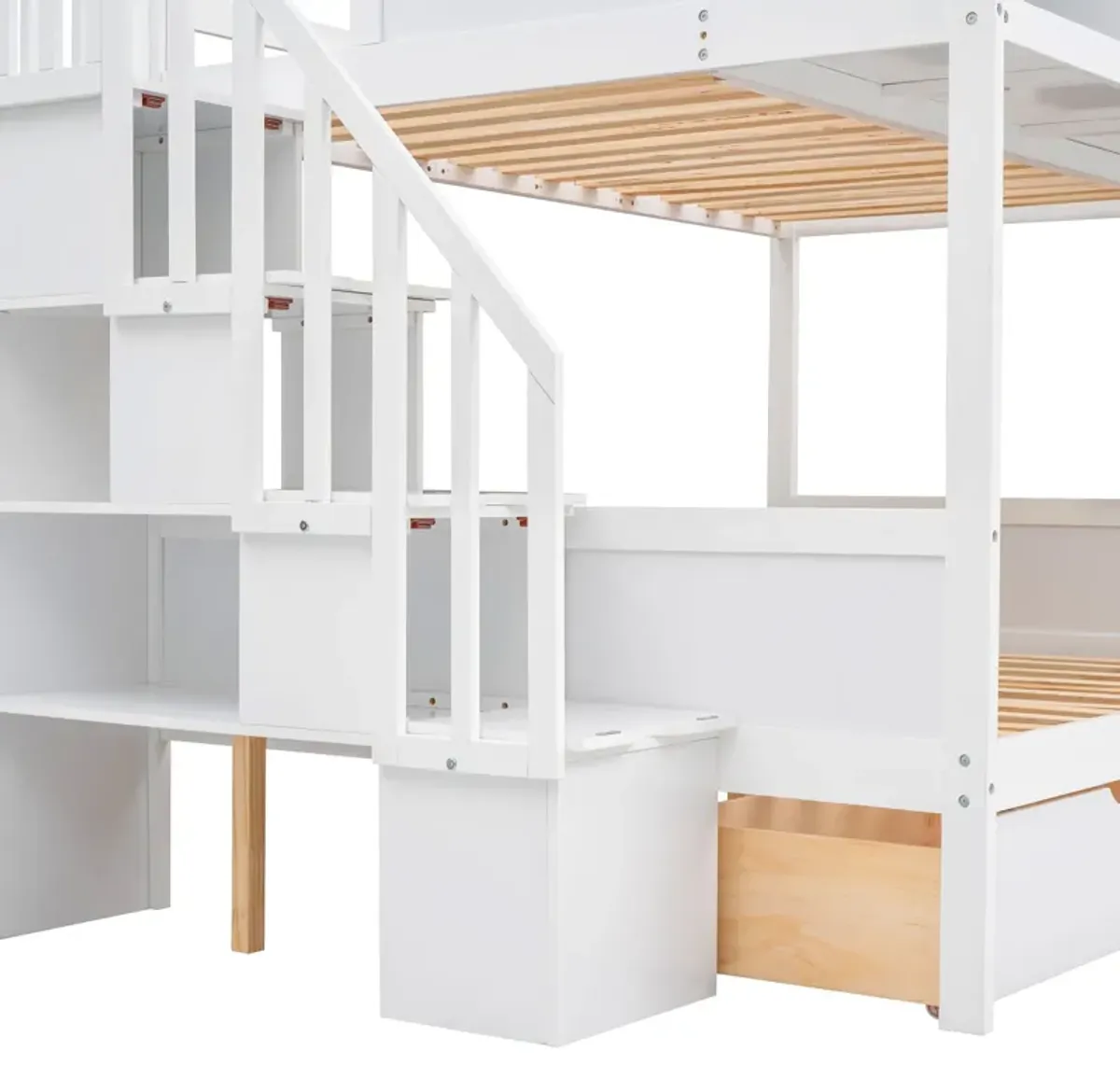 Bunk Bed With Shelfs, Storage Staircase And 2 Drawers