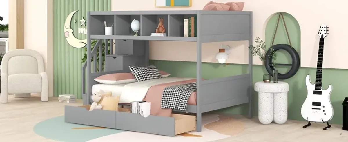 Bunk Bed With Shelfs, Storage Staircase And 2 Drawers