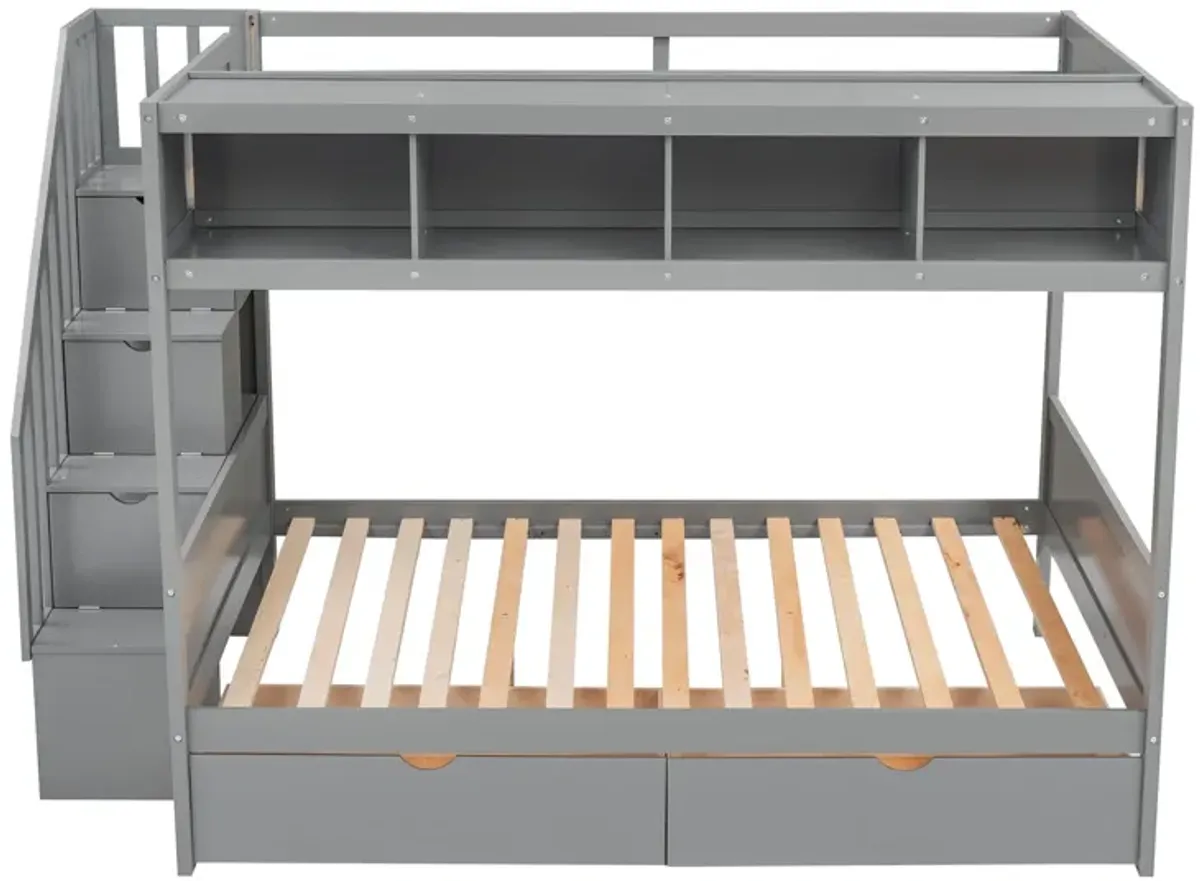 Bunk Bed With Shelfs, Storage Staircase And 2 Drawers