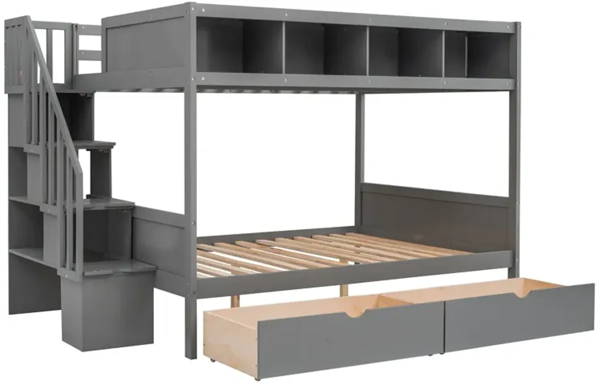 Bunk Bed With Shelfs, Storage Staircase And 2 Drawers