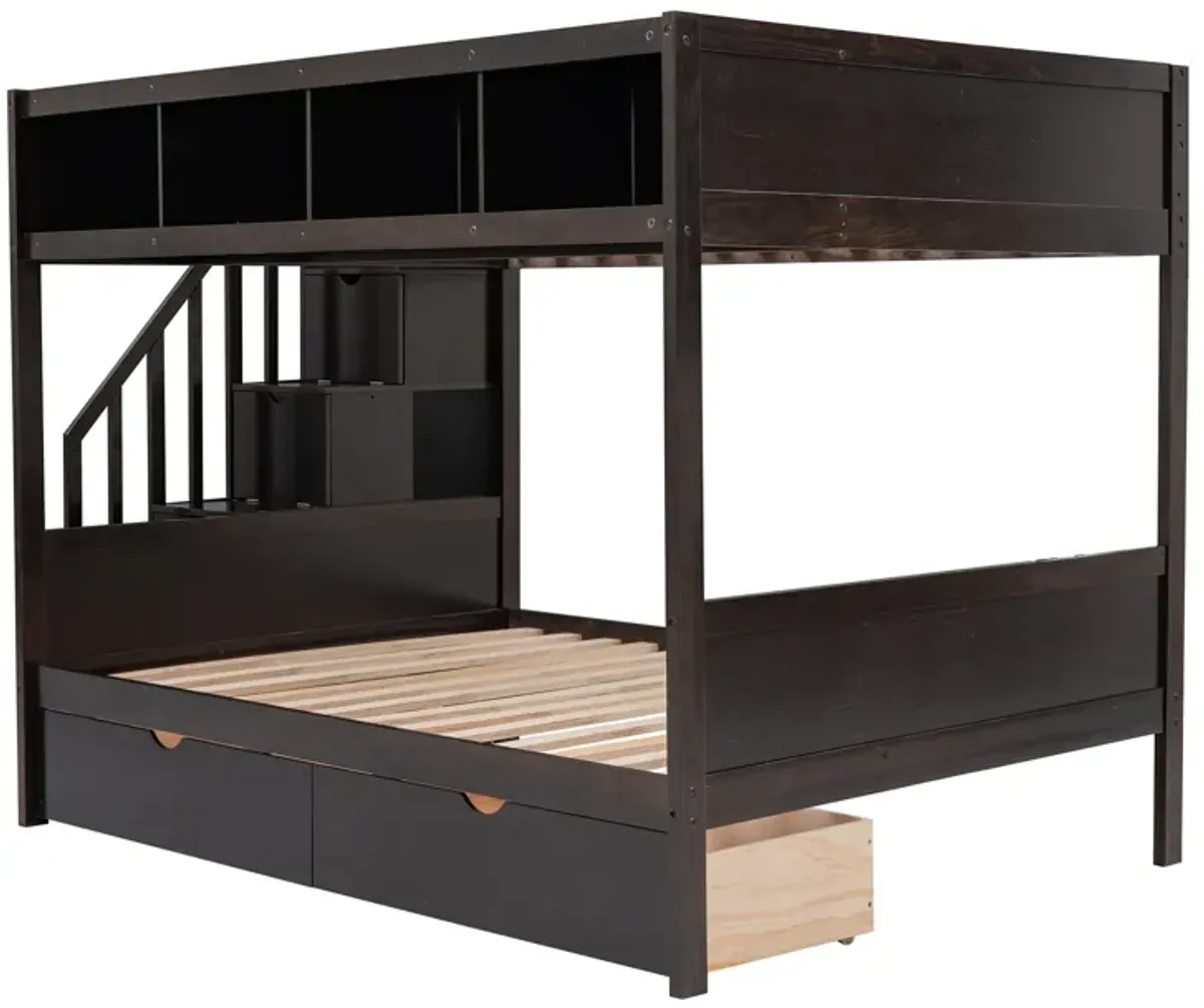 Bunk Bed With Shelfs, Storage Staircase And 2 Drawers