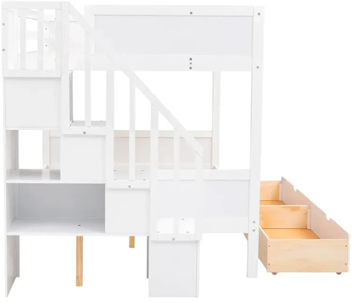 Bunk Bed With Shelfs, Storage Staircase And 2 Drawers