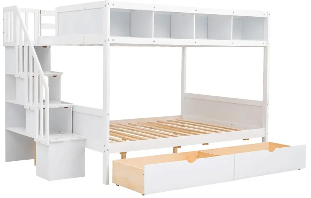 Bunk Bed With Shelfs, Storage Staircase And 2 Drawers