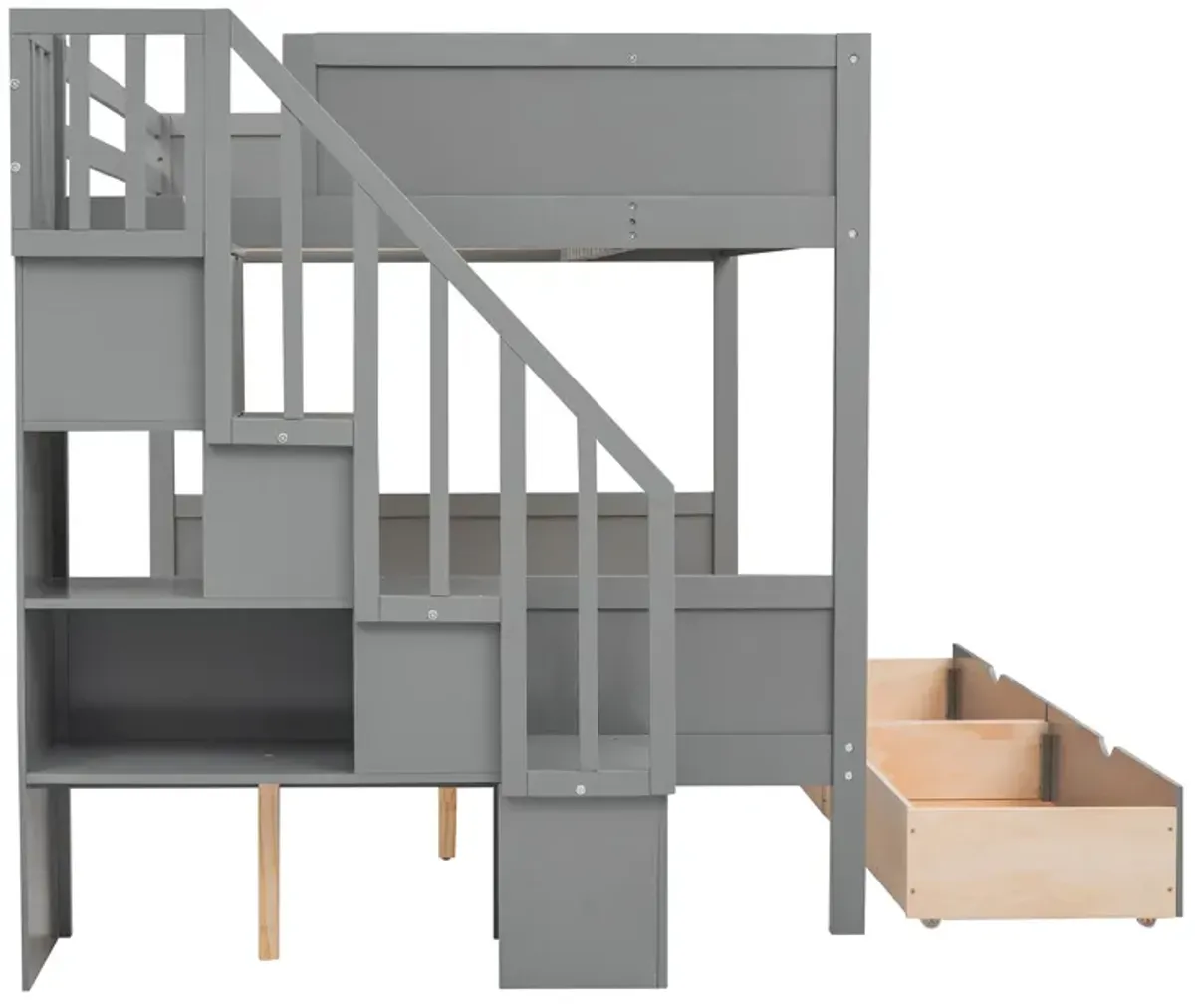 Bunk Bed With Shelfs, Storage Staircase And 2 Drawers