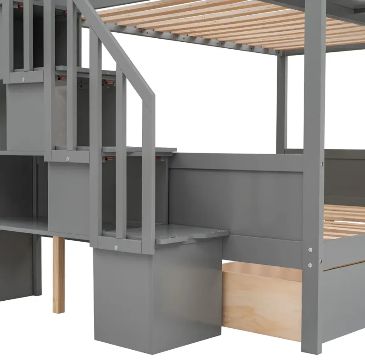 Bunk Bed With Shelfs, Storage Staircase And 2 Drawers