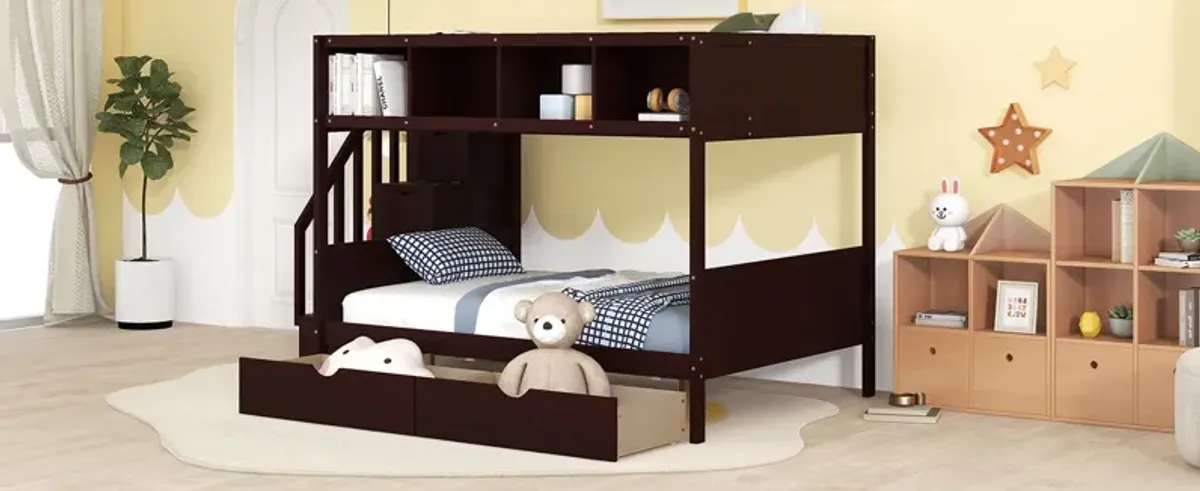 Bunk Bed With Shelfs, Storage Staircase And 2 Drawers