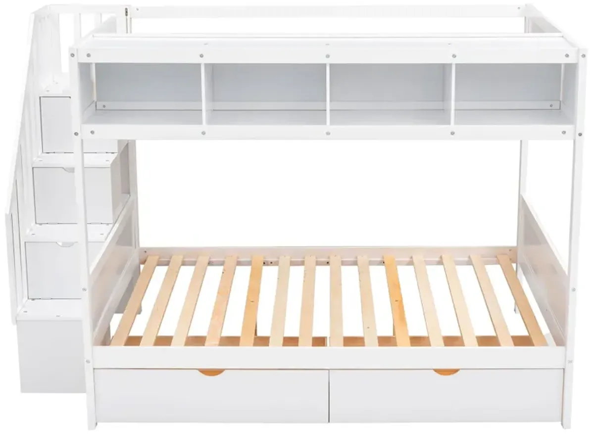 Bunk Bed With Shelfs, Storage Staircase And 2 Drawers