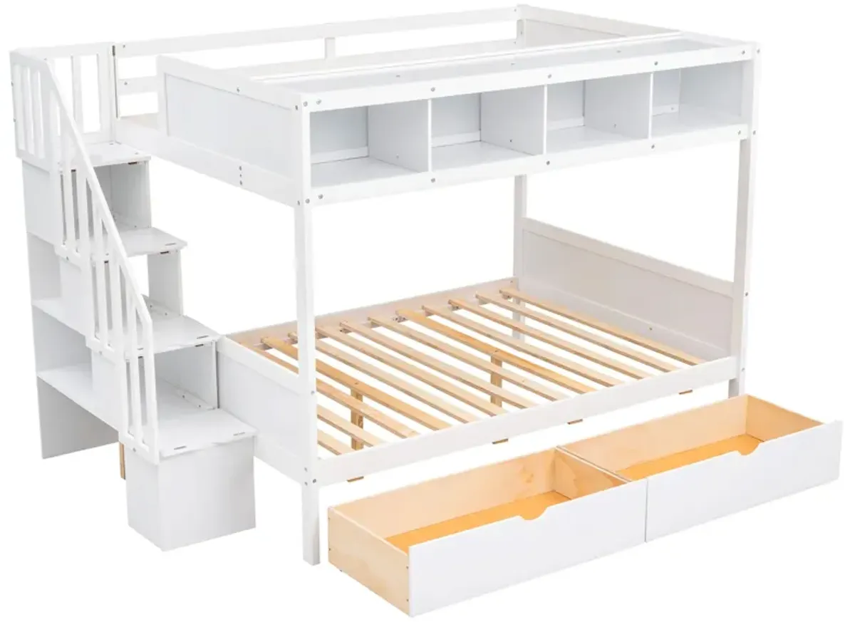 Bunk Bed With Shelfs, Storage Staircase And 2 Drawers