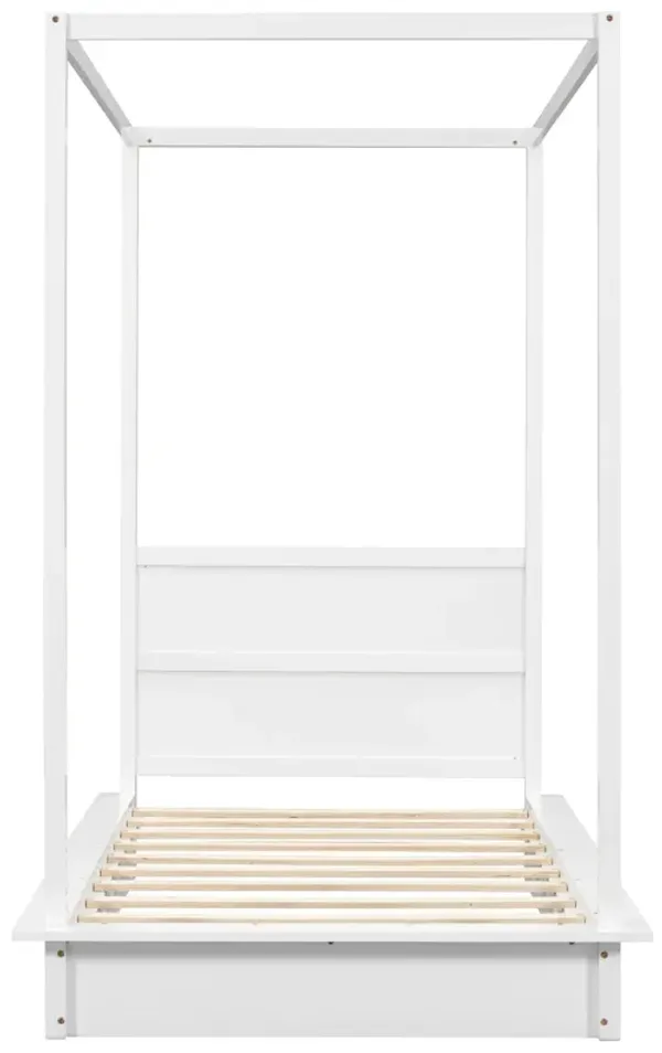 LED Canopy Bed, Canopy Platform Bed With Support Slats, No Box Spring Needed