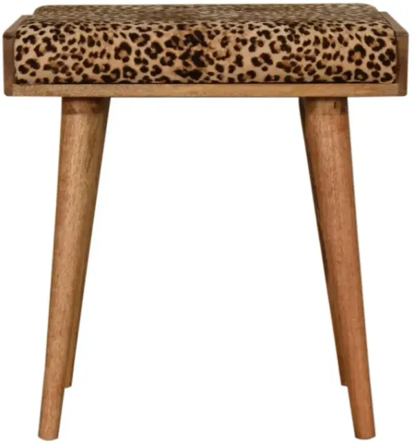 Leopard Velvet Tray Style Footstool - Brown Oak