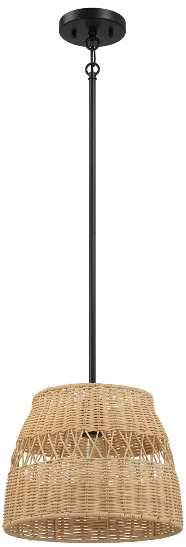 Essence - Single Lights Pendant With Shade - Black / Rattan