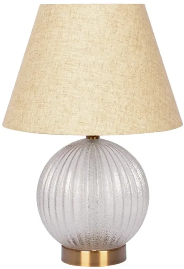 Serenity - Round Ribbed Lamp Base Clear Table Lamp Large Linen Shade - Clear / Gold / Natural