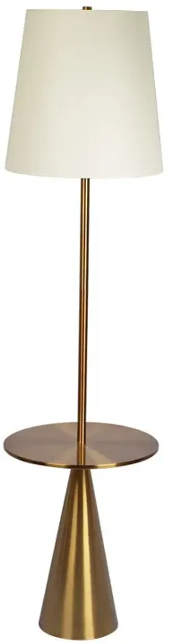 Celestial - Modern Floor Lamp With Accent Table With Large Shade - Gold / White