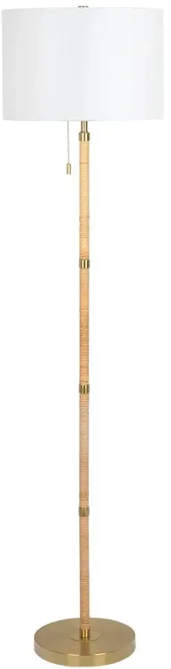 Stellar - Linen Shade Floor Lamp - Gold / Natural Wood / Rattan / White