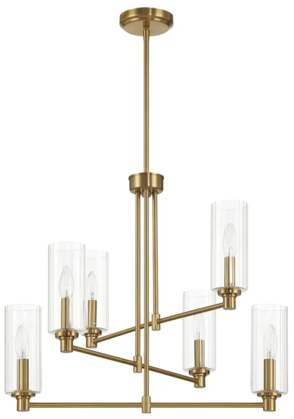 Timeless - 6 Lights Chandelier With Clear Ribbed Satin - Antique Brass / Clear / Gold