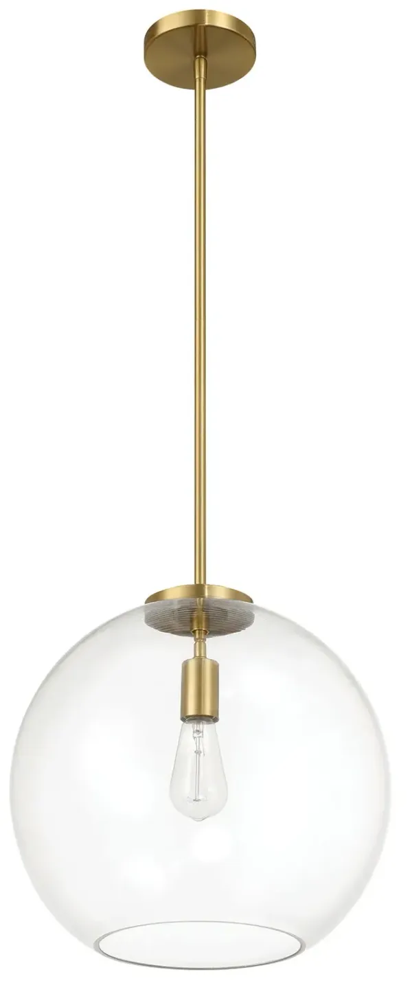 Gleam - Single Light Pendant Lamp With Clear Globe Satin - Antique Brass / Clear / Gold