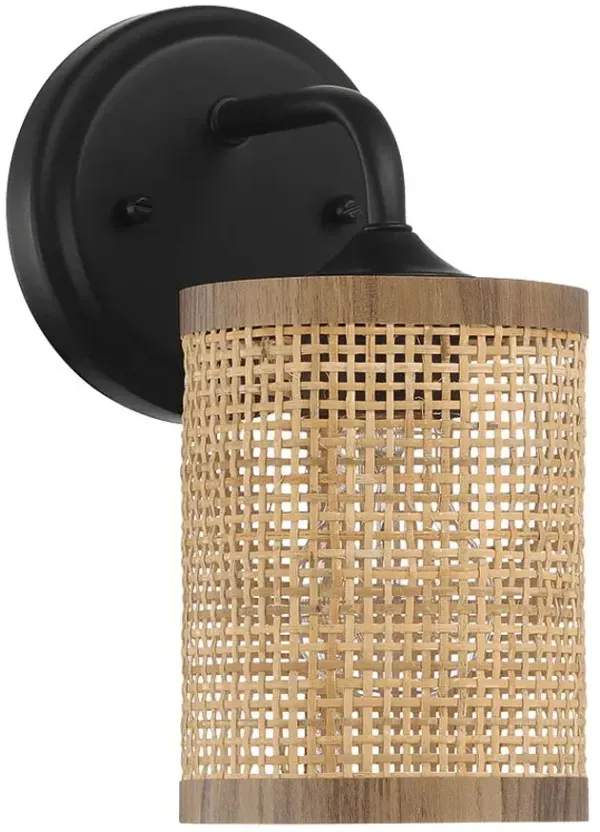 Reef - Single Lights Wall Sconce With Natural Shade Rustic Wicker Wall Light - Black / Rattan