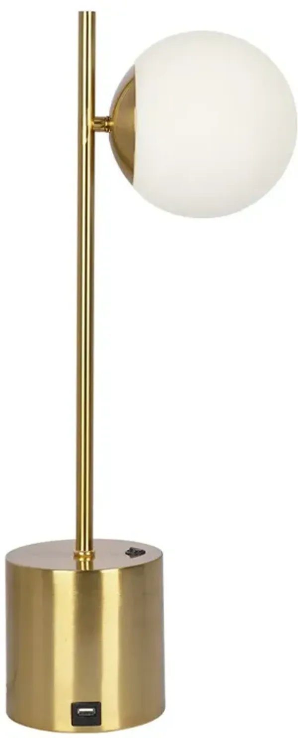 Ethereal - Modern Small Table Lamp, Desk Lamp Fixture With Globe Shade - Gold / White